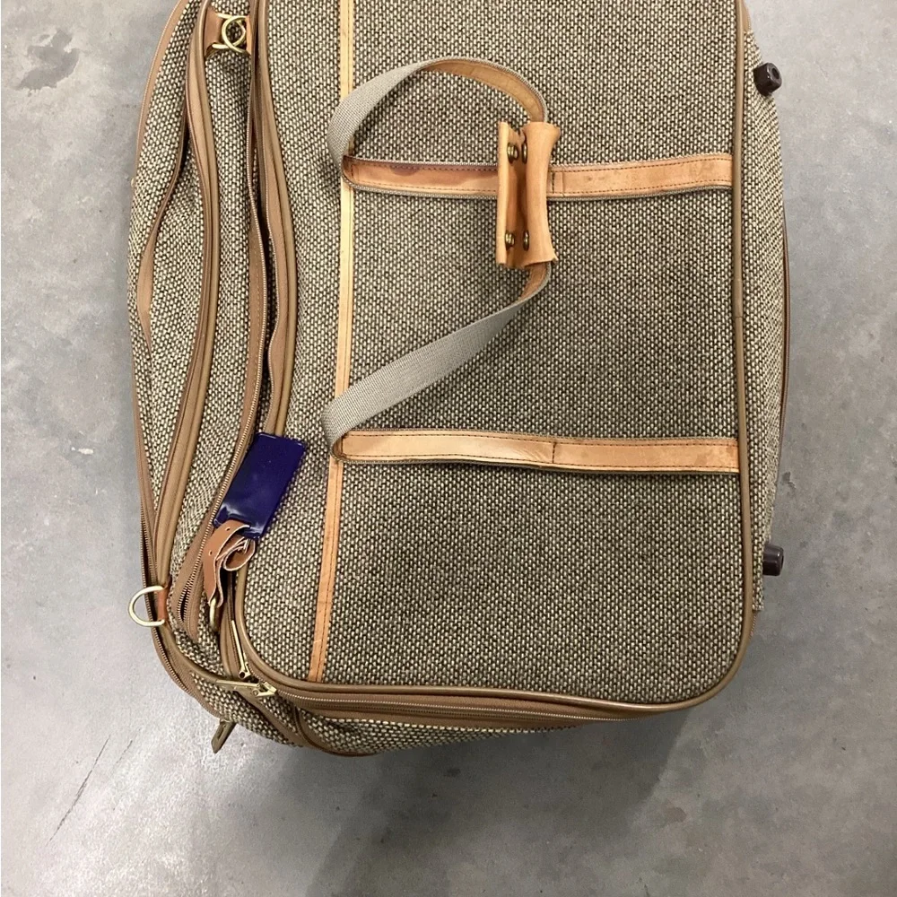 Men's Brown Canvas Travel Briefcase with Tan Trim and Leather Accents